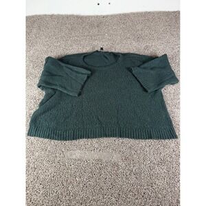 Womens Forest Green Wool Blend Boxy Knit Cropped Sweater Wide Sleeve L